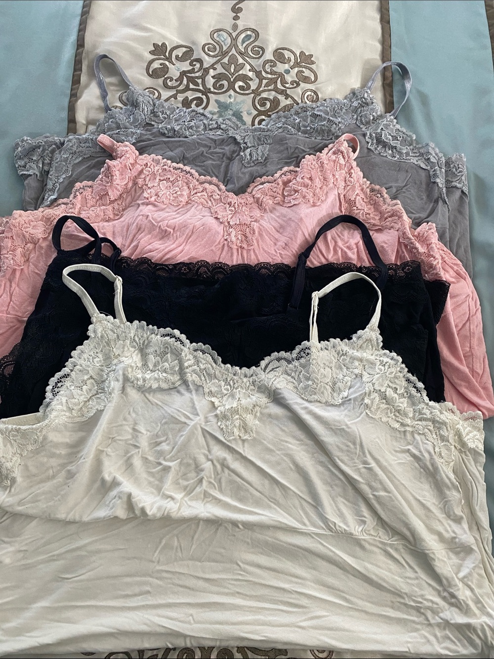 FOUR Lane Bryant Lace-Trim Camisole Set - White, Black, Pink, Gray